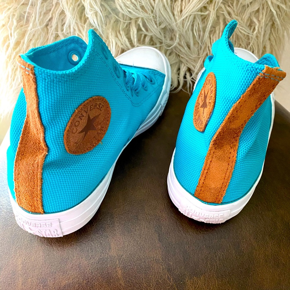 Turquoise high top converse